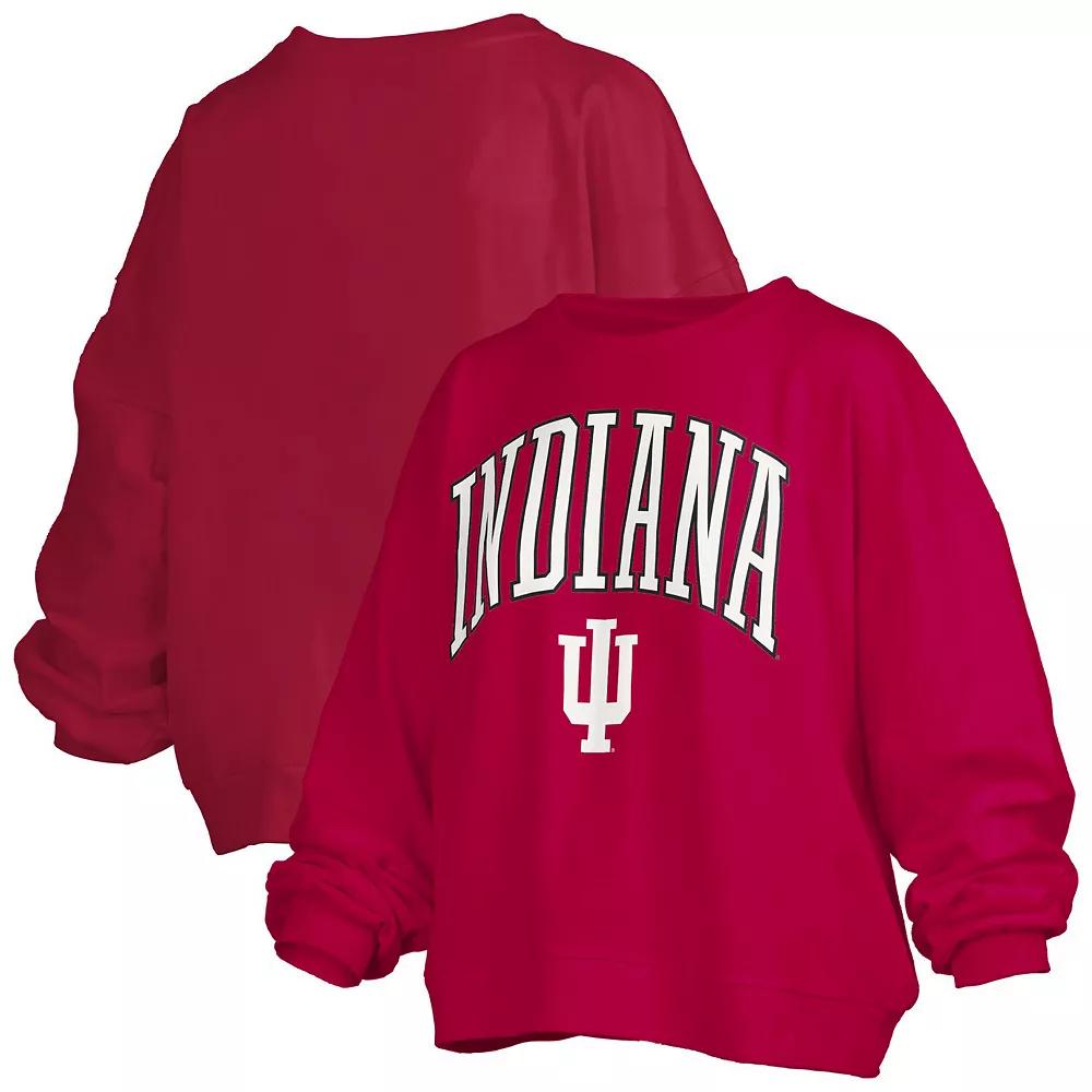 Women's Pressbox Crimson Indiana Hoosiers Janise Arch Over Logo Waist Length Oversized Pullover Sweatshirt, Size: Small, Red Product Image