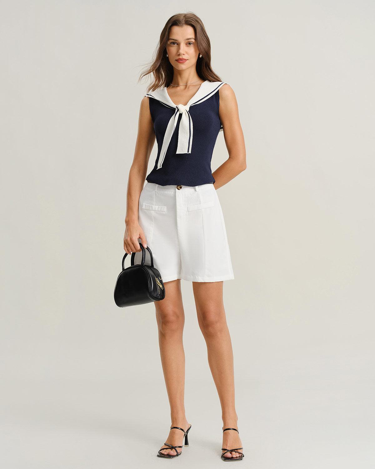 Blue Contrast V Neck Tank Top Product Image