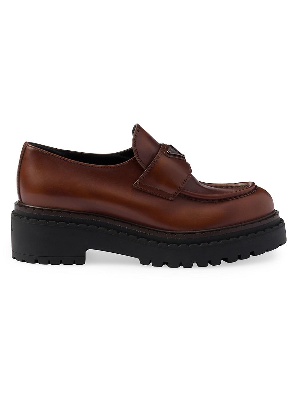Prada Womens Double Chocolate Leather Loafers Product Image