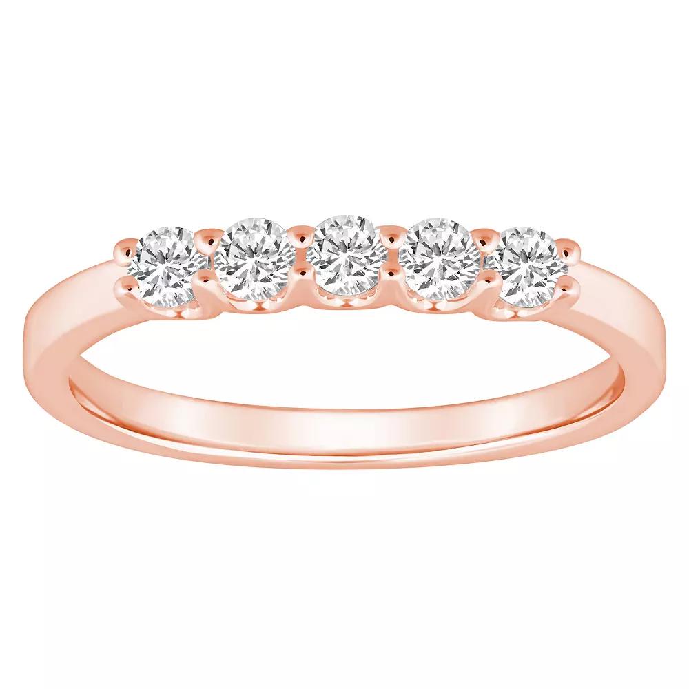 Alyson Layne 14k Gold 1/3 Carat T.W. Diamond 5-Stone Wedding Band, Women's, Size: 6.50, Pink Product Image