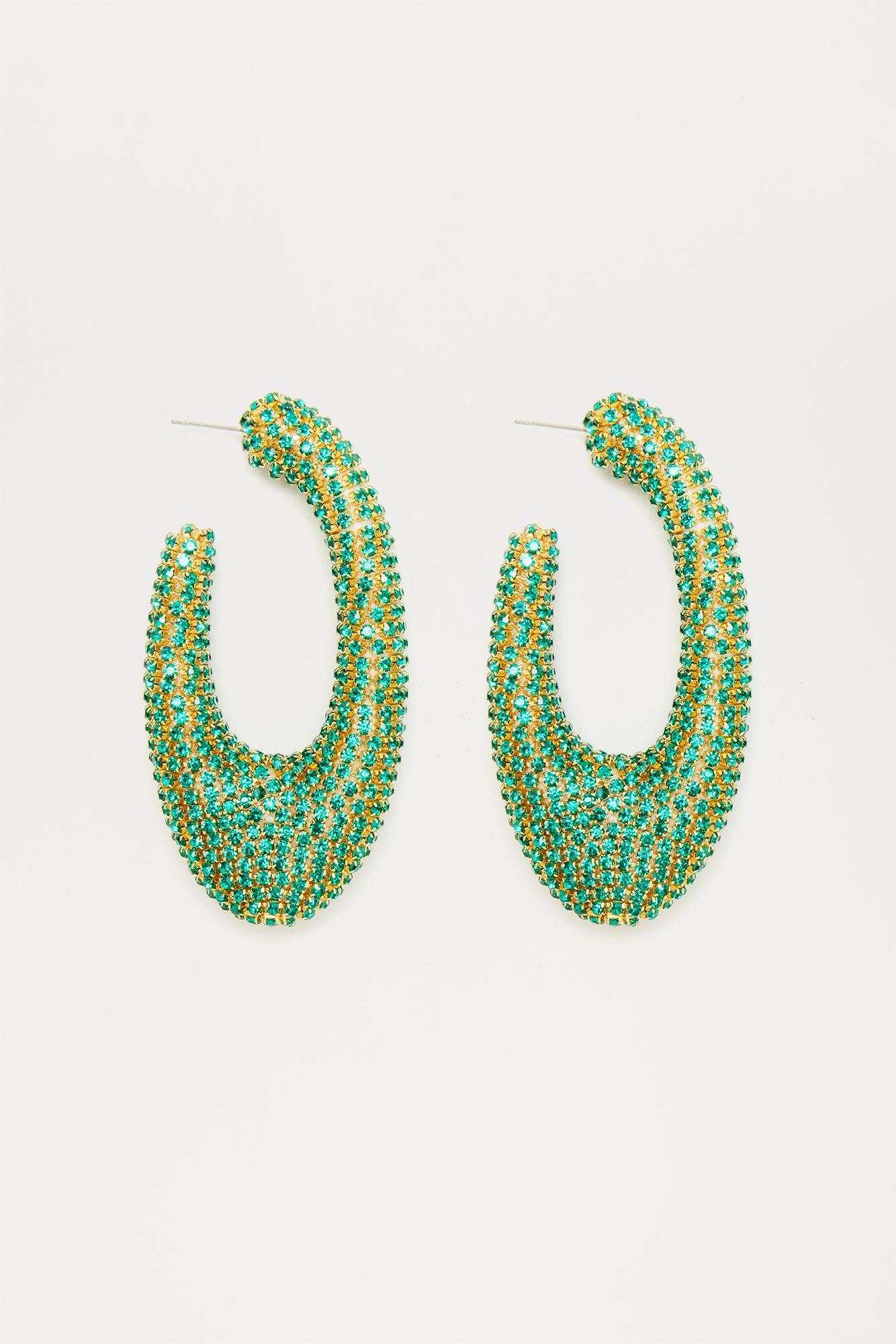 Back Stage Glam Hoop Earrings - Green Product Image