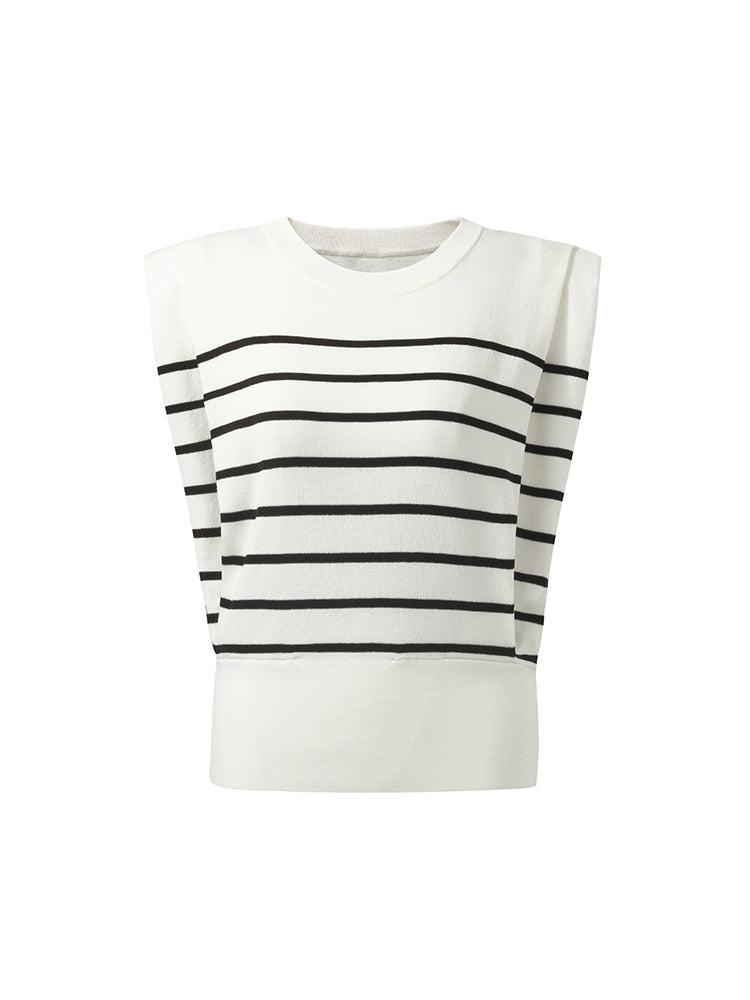 Striped Knitted Women Tank Top With Shoulder Pads Product Image