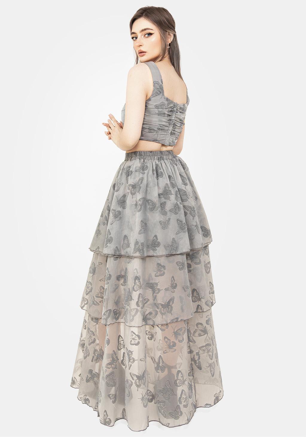 Vanessa Butterfly Print Organza Ruched Bodice Corset Top Product Image