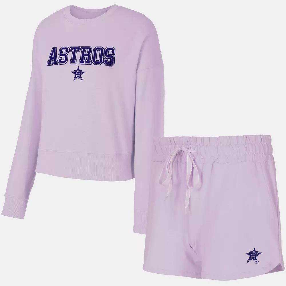 Women's Concepts Sport  Lavender Houston Astros Elevation Tri-Blend Long Sleeve T-Shirt & Shorts Set, Size: 2XL, Team Product Image
