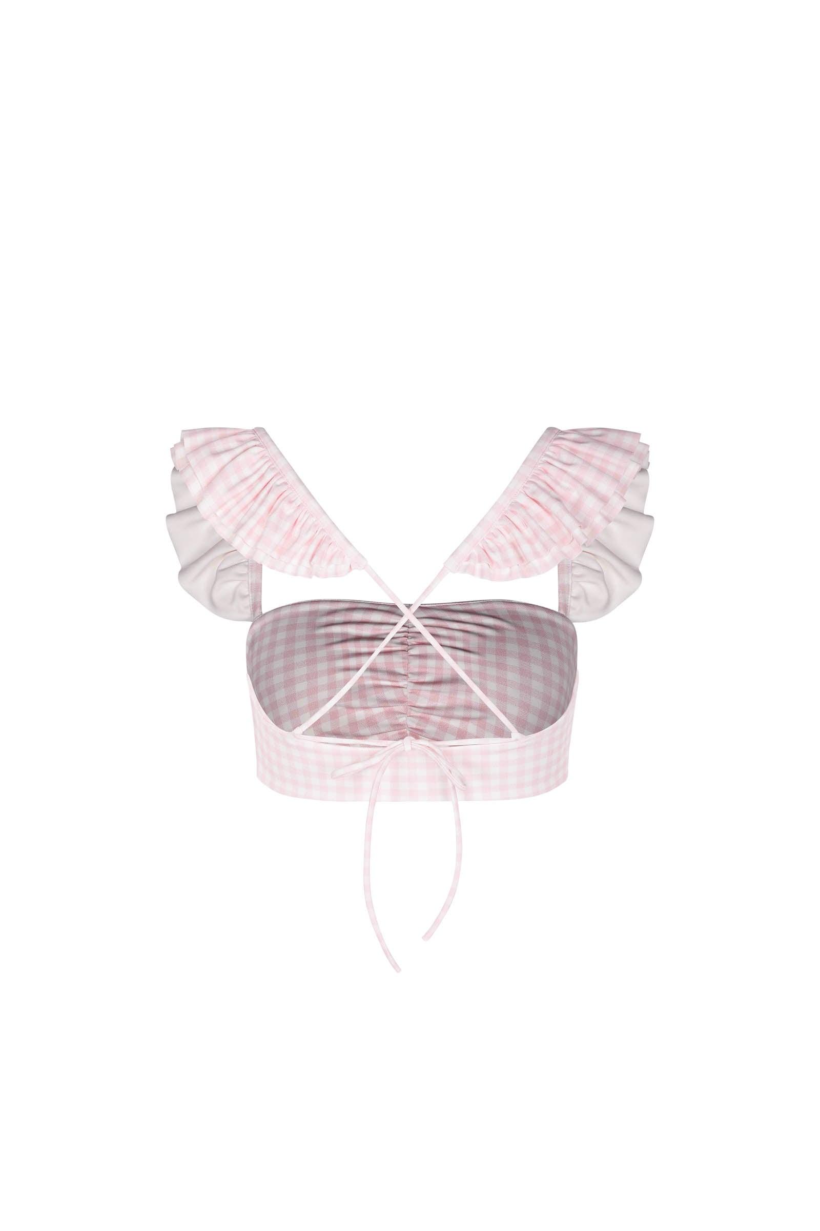 The Pink Gingham Ruffle Bikini Top Product Image