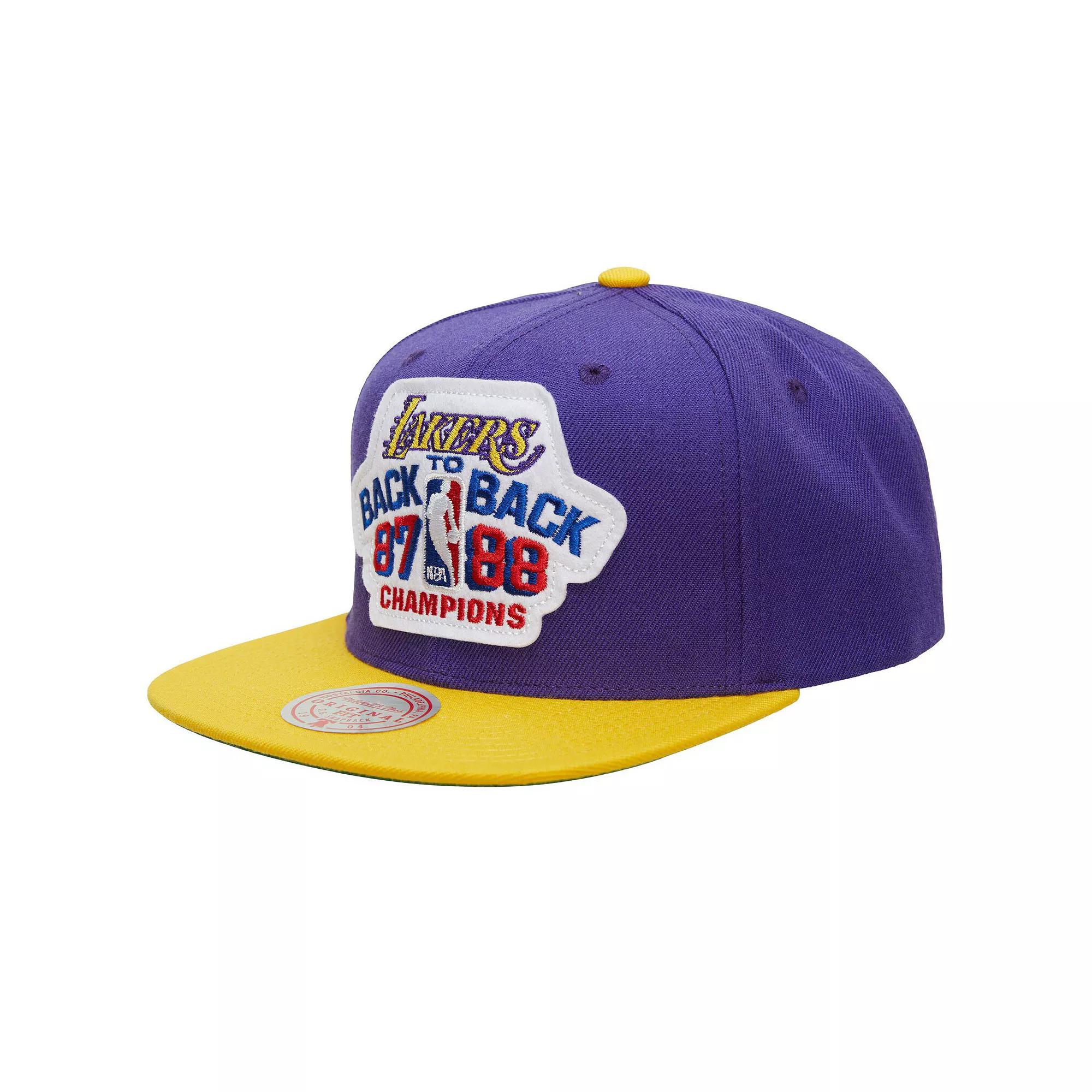 Men's Mitchell & Ness Purple/Gold Los Angeles Lakers Hardwood Classics 1987/88 Back-to-Back NBA Champions Snapback Hat Product Image