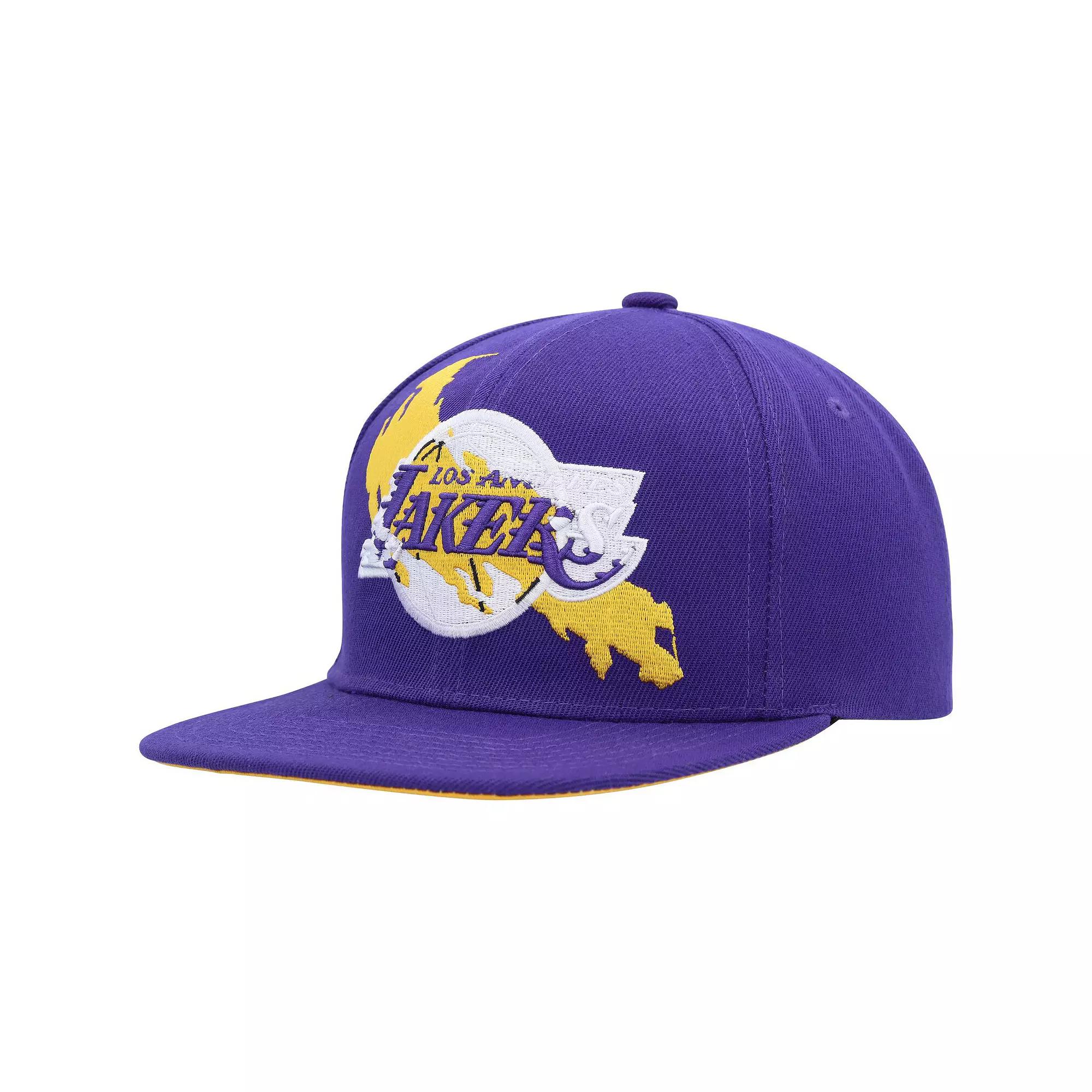 Men's Mitchell & Ness Purple Los Angeles Lakers Paint By Numbers Snapback Hat Product Image