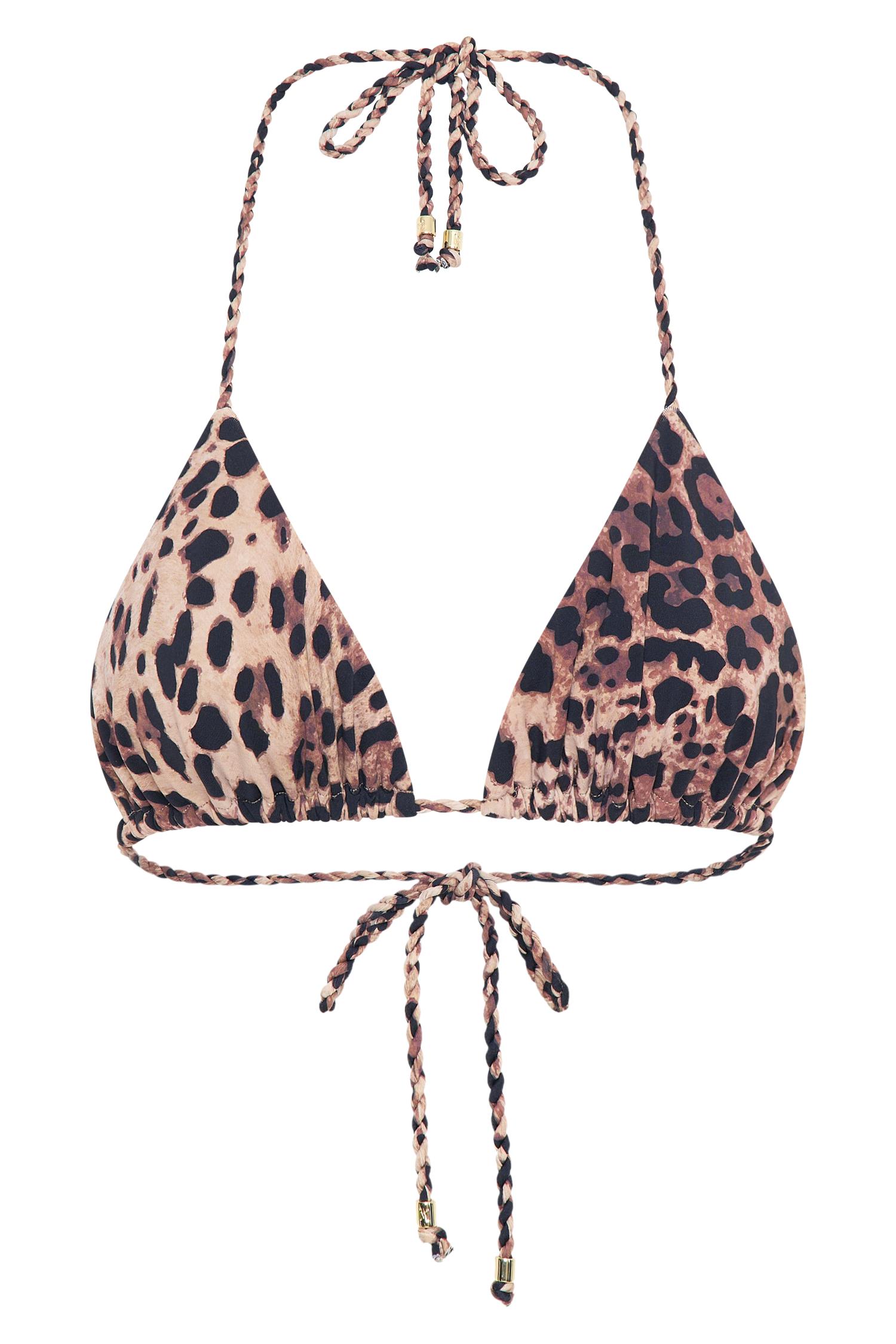 Sachi Triangle Bikini Top With Braided Ties - Leopard Print Product Image
