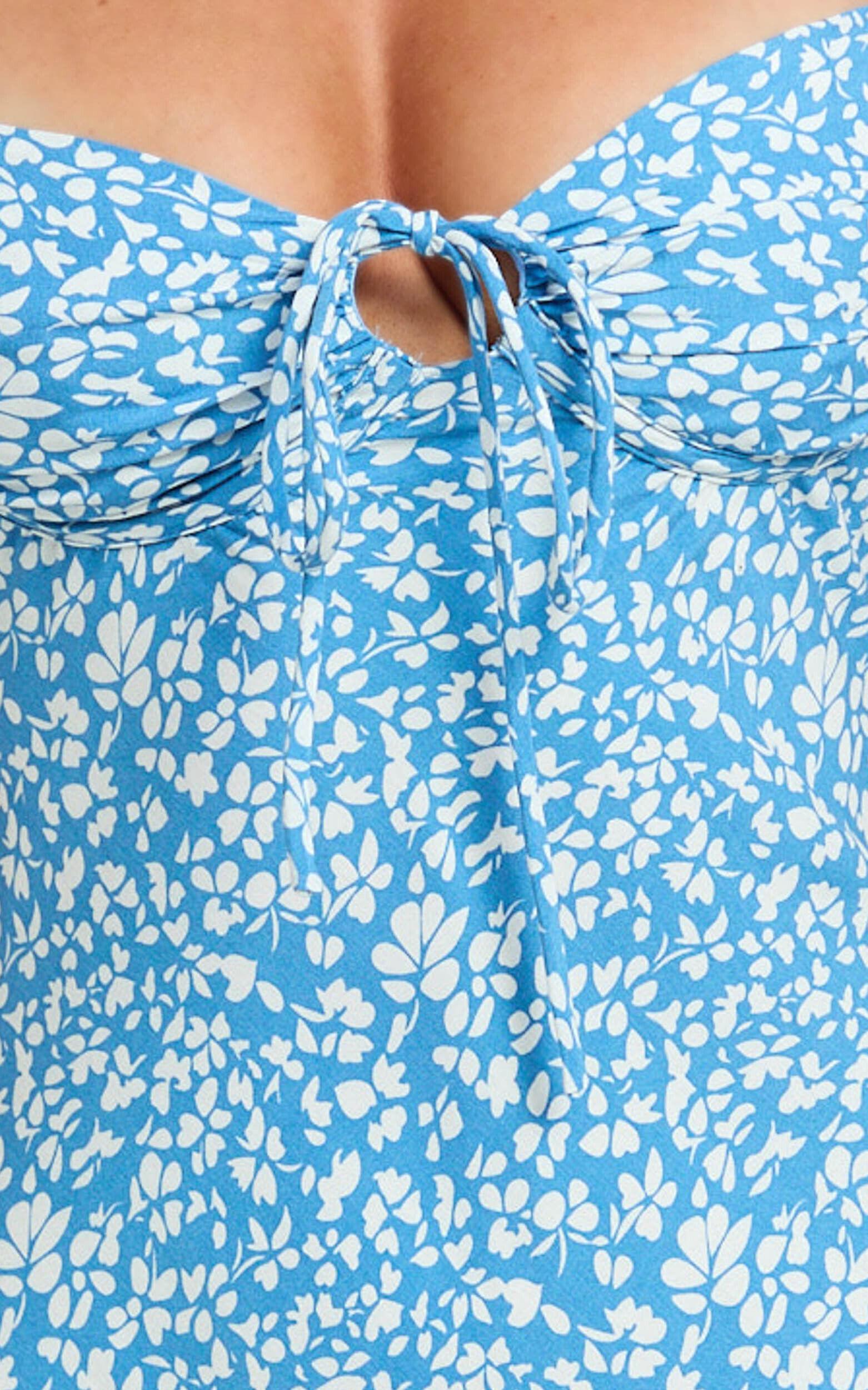 Jacky Mini Dress - Sweetheart Puff Sleeve Mini Dress in Blue Floral Product Image