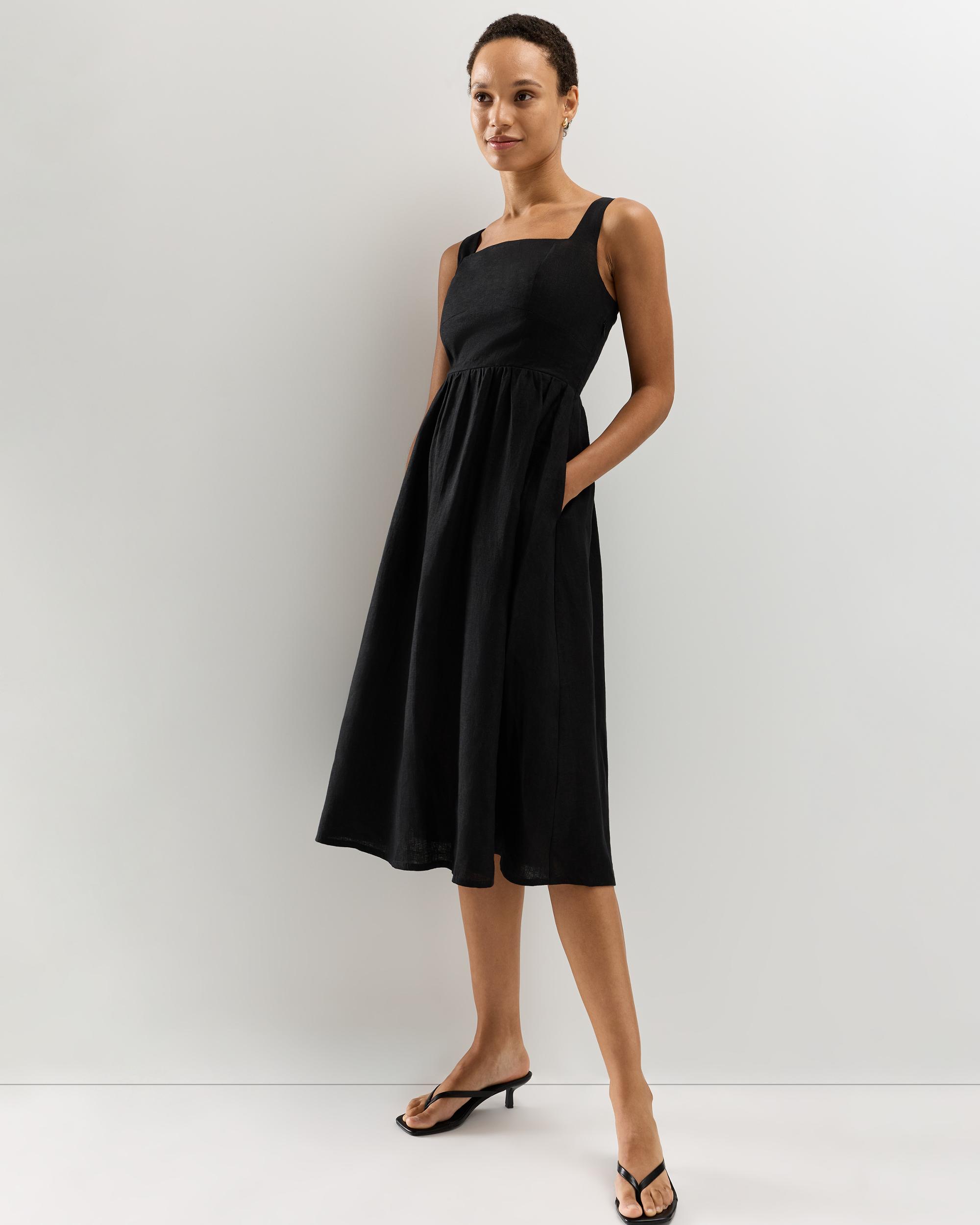 Quince | Women's 100% European Linen Fit & Flare Midi Dress Size XL Product Image