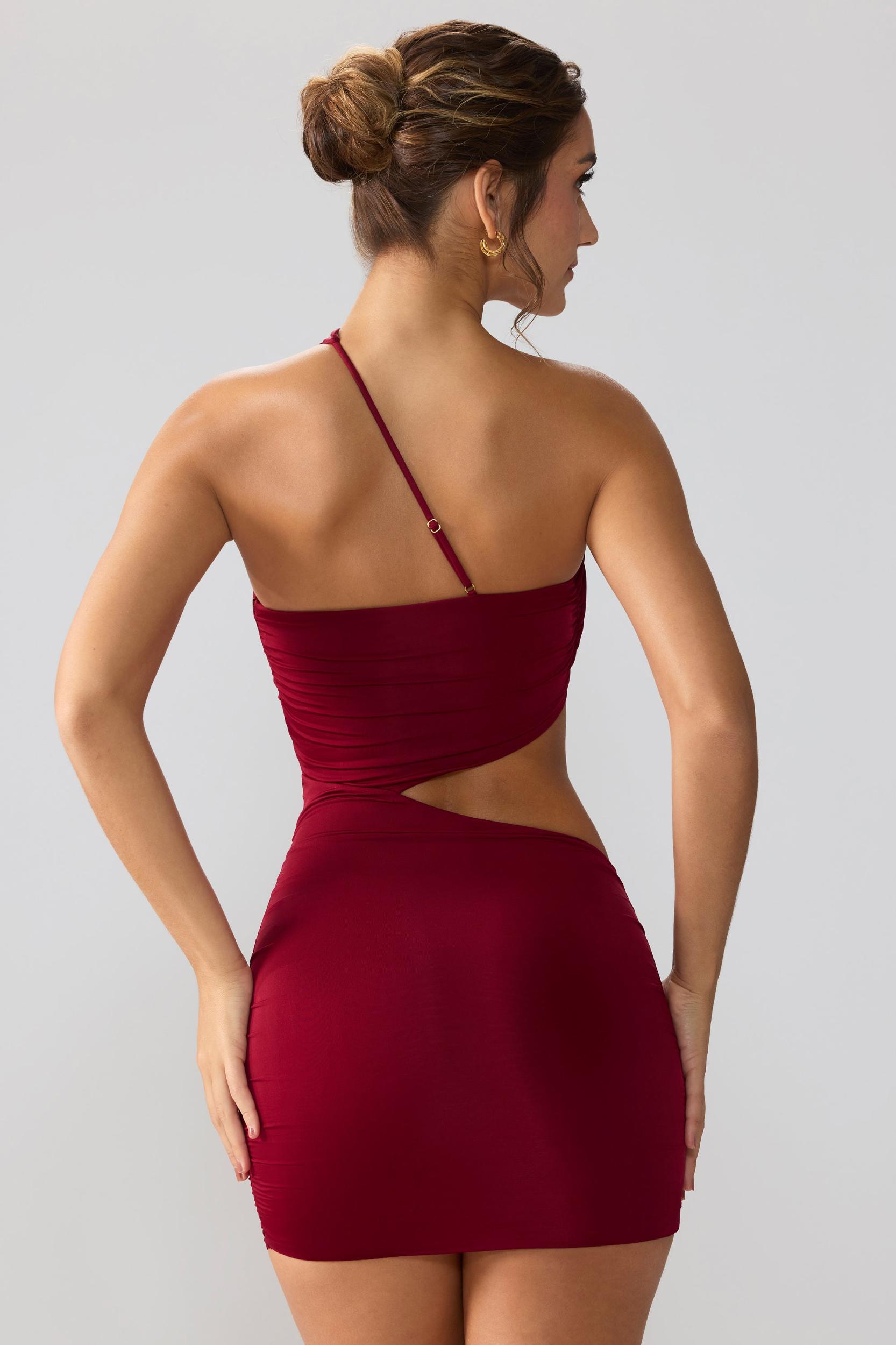 Slinky Jersey Ruched Cut Out Mini Dress in Ruby Product Image