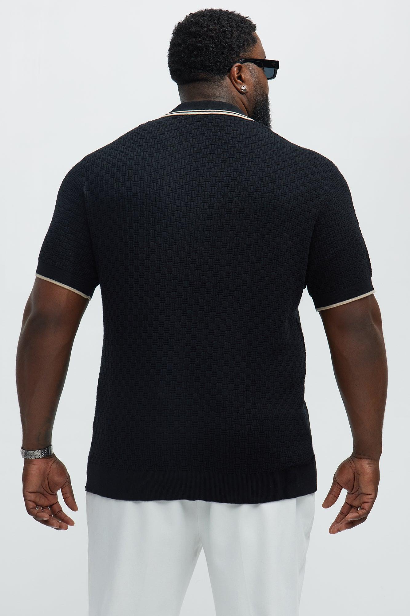 Mario Knitted Johnny Collar Polo - Black Product Image