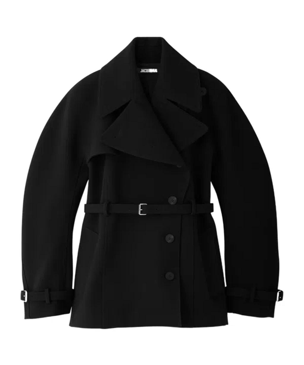 JACQUEMUS Womens Black Ovalo Court Belted Stetch-woven Trench Coat Product Image