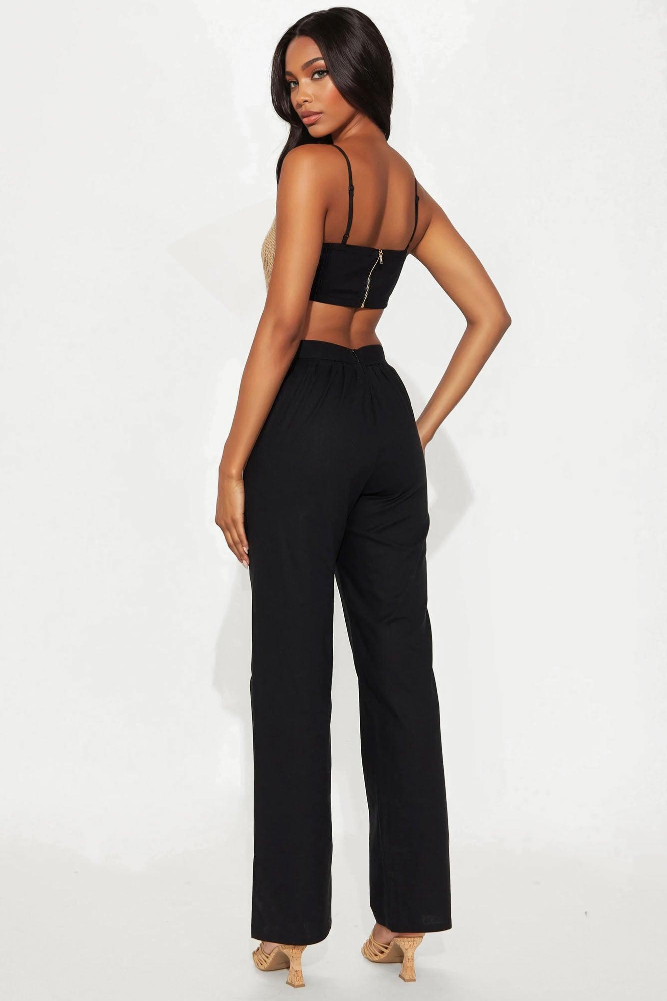Lost In Tulum Linen Pant Set - Black Female Product Image