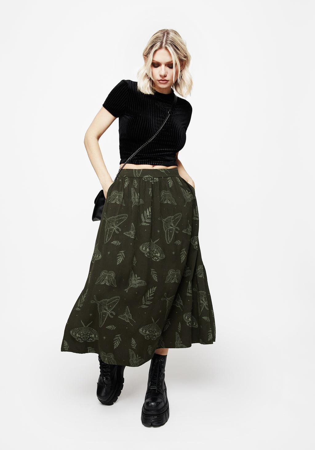 Callopistria Moth Print Midi Skirt - Green Product Image