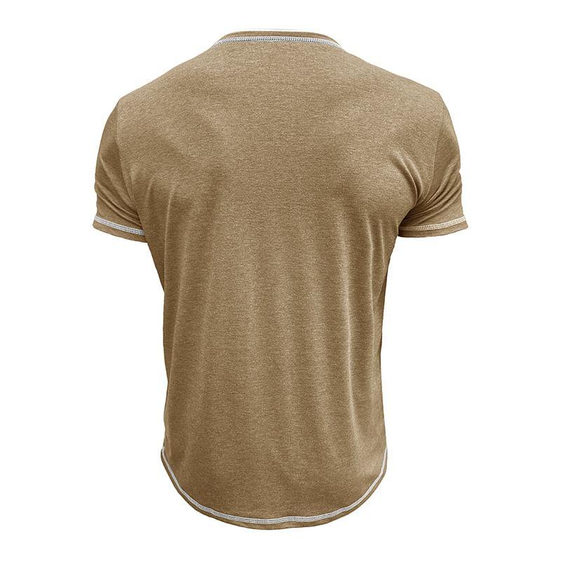 Mock Two-Piece Short-Sleeve Contrast Stitched Henley T-Shirt Product Image