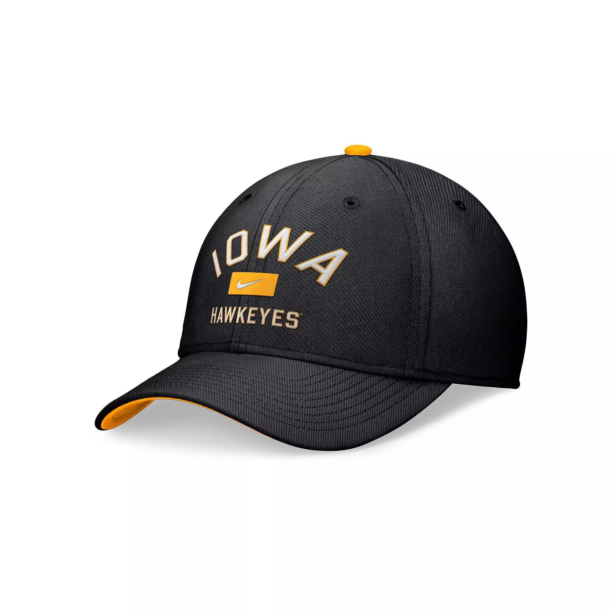Men's Nike Black Iowa Hawkeyes Primetime Rise Swoosh Flex Hat, Size: Medium/Large Product Image