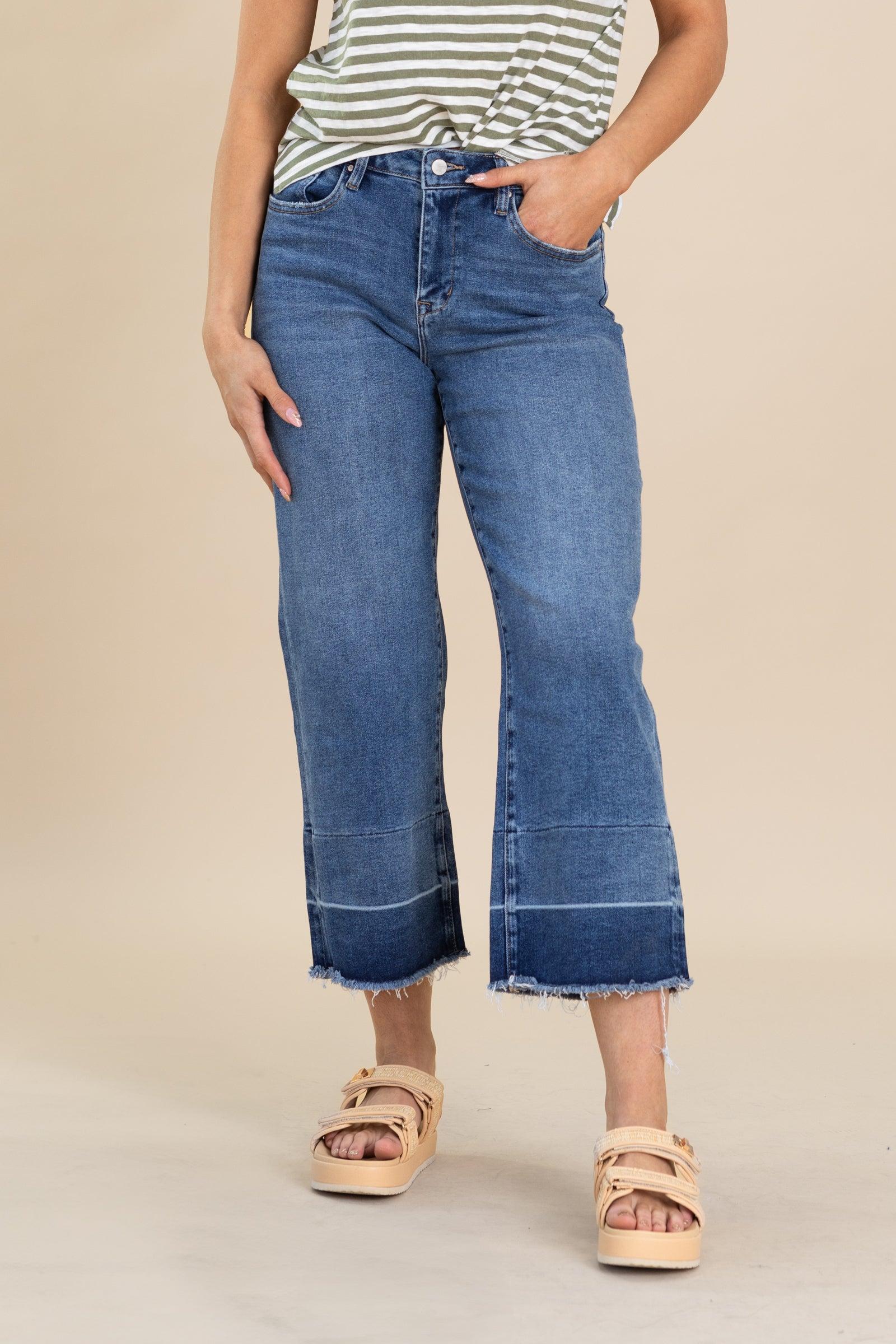 Mica Two Tone High Rise Straight Crop Jean Product Image