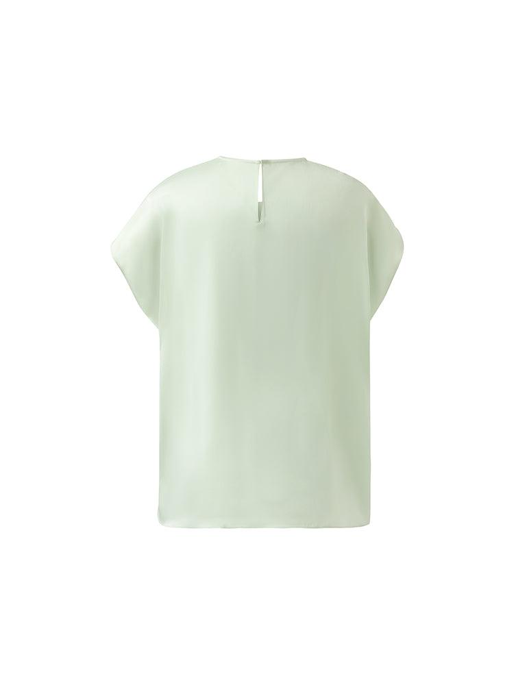 22 Momme Mulberry Silk Round Neck Ruched Women Blouse Product Image