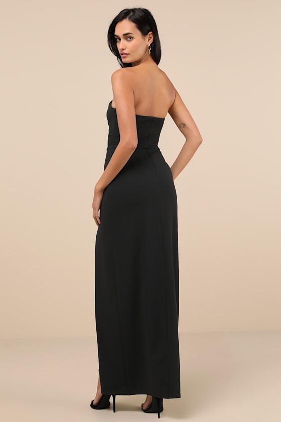 Malia Black Ruched Strapless Maxi Dress Product Image