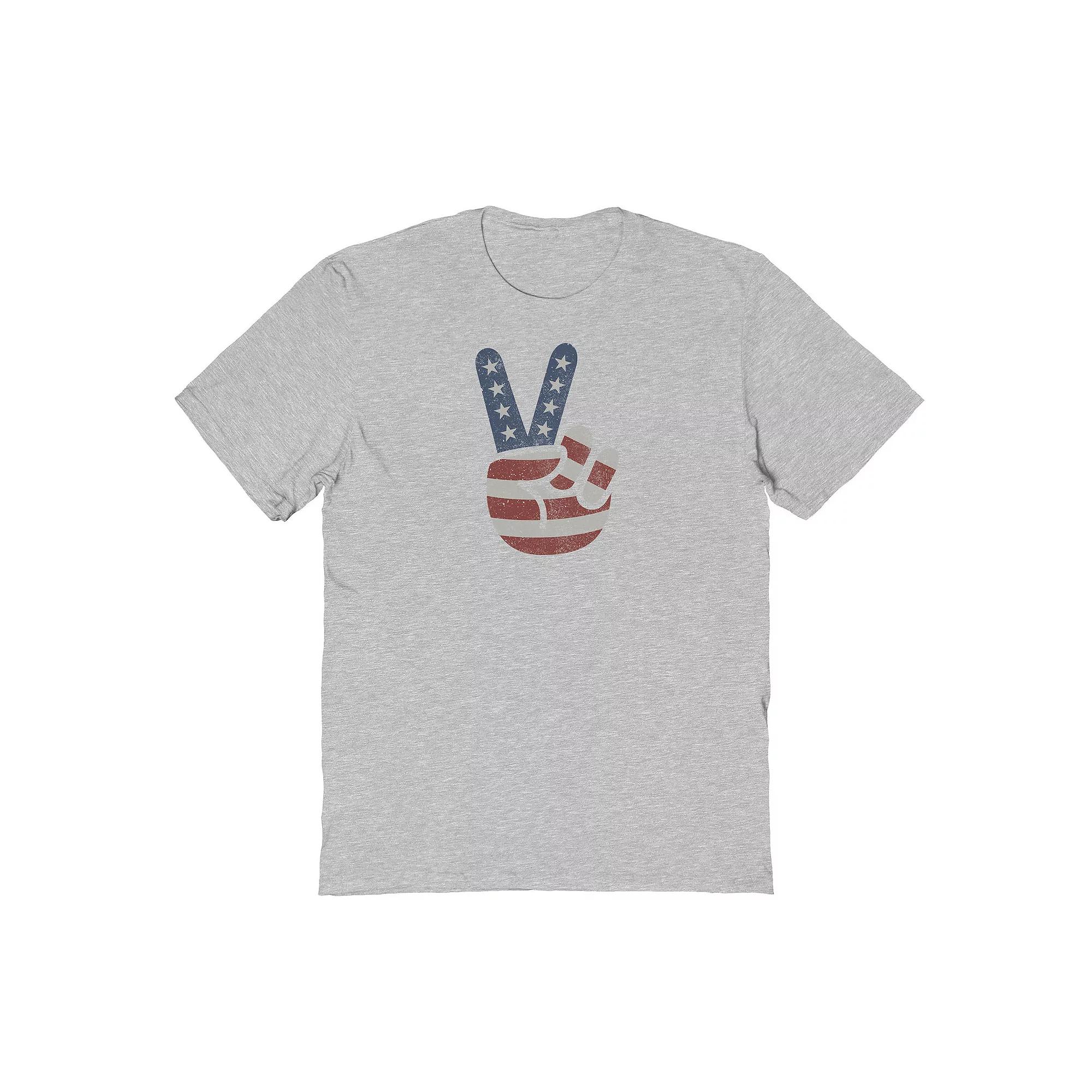 Men's COLAB89 by Threadless Peace Love Hand USA Flag Vintage Graphic Tee, Size: Large, Sport Gray Product Image