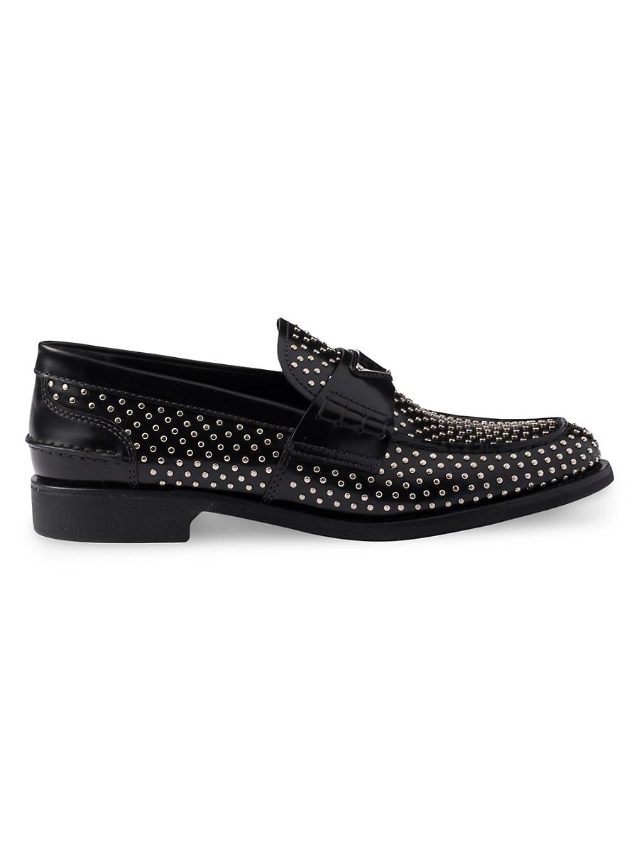 Womens Studded Brushed Leather Loafers Product Image