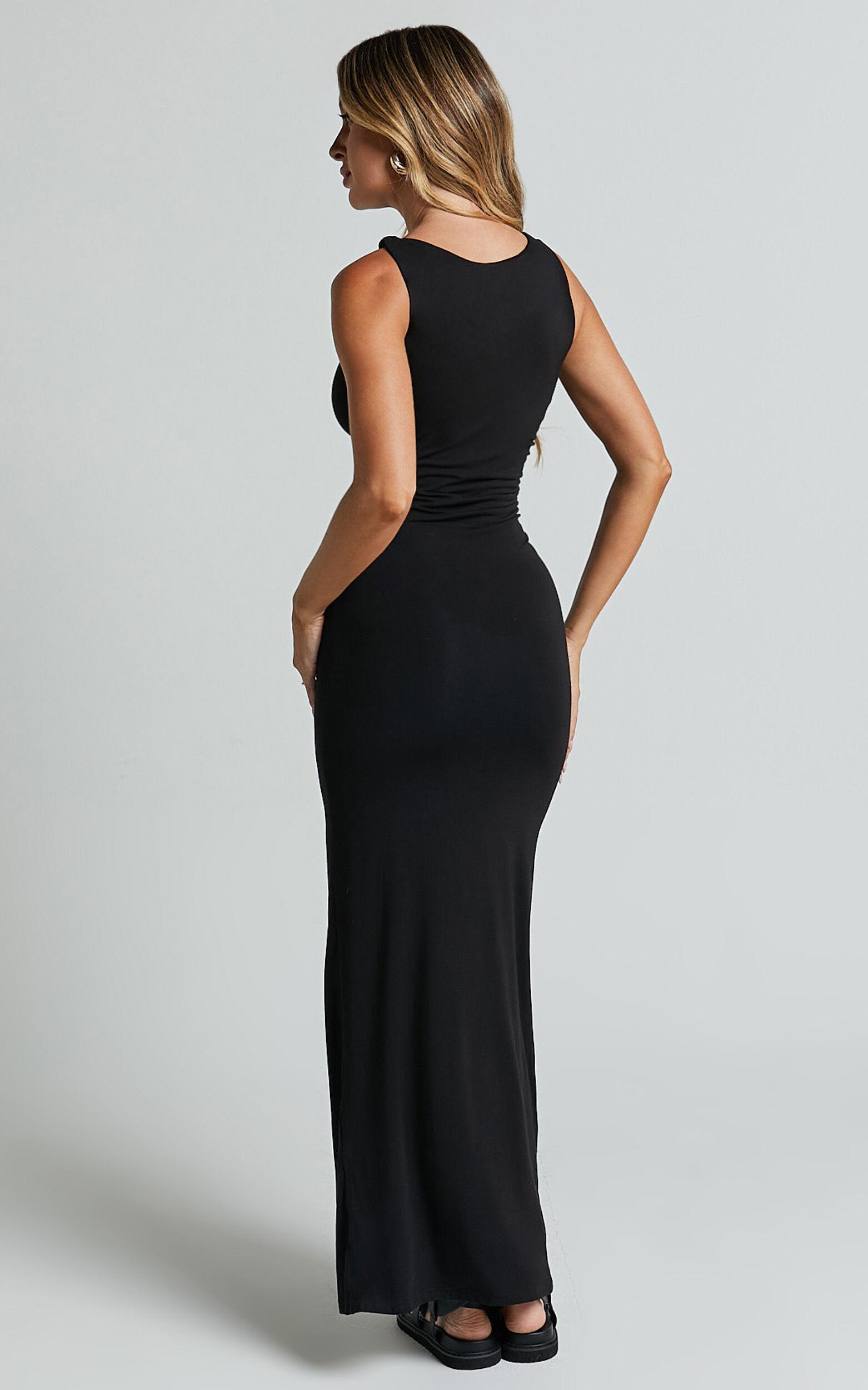 Aisha Maxi Dress - Sleeveless Twist Strap Bodycon Dress in Black Product Image