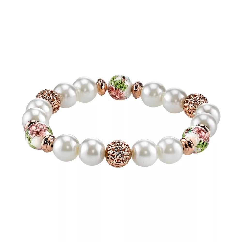 1928 Bead & Flower Stretch Bracelet, Womens, Multicolor Product Image