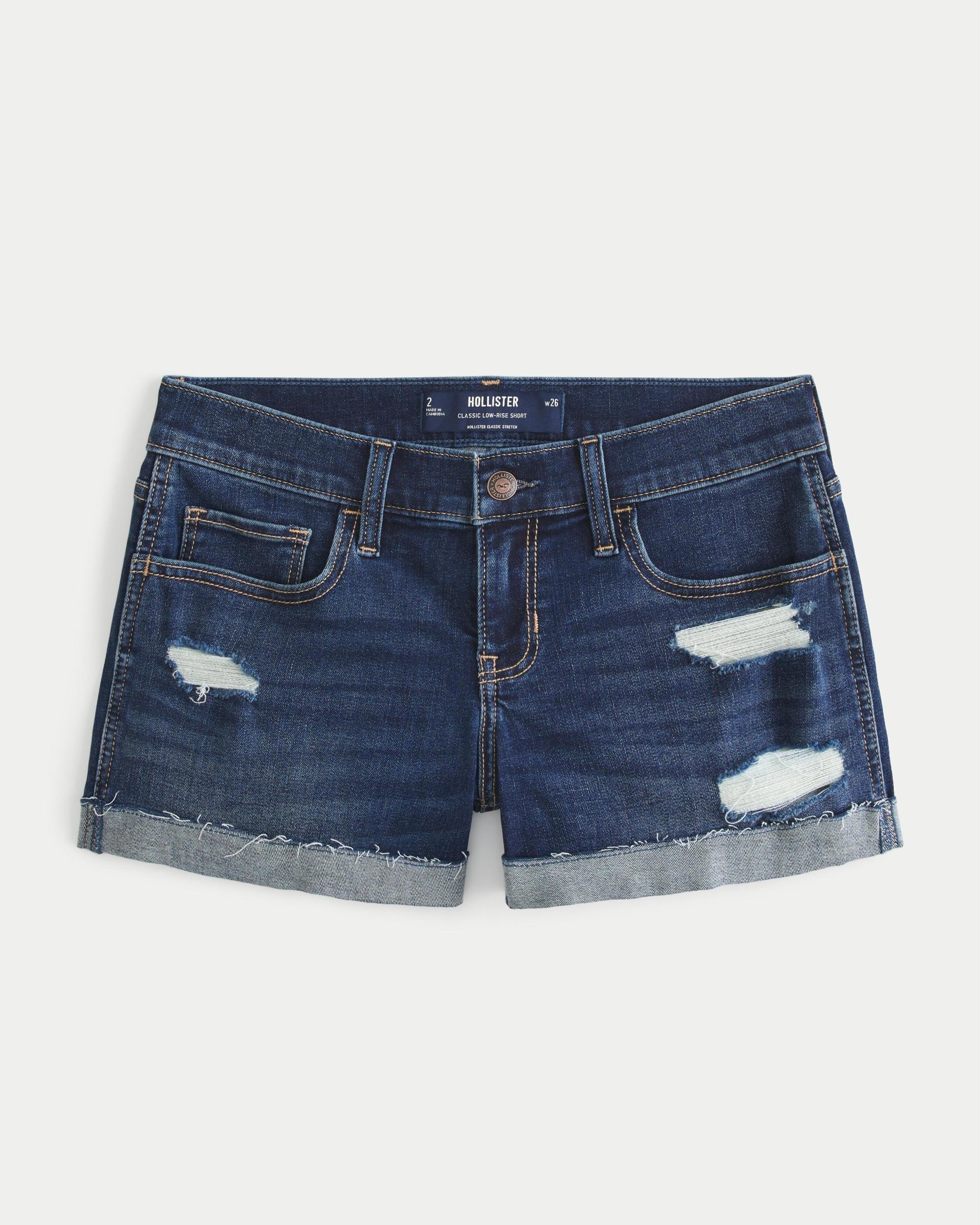 Low-Rise Distressed Light Wash Denim Shorts Product Image