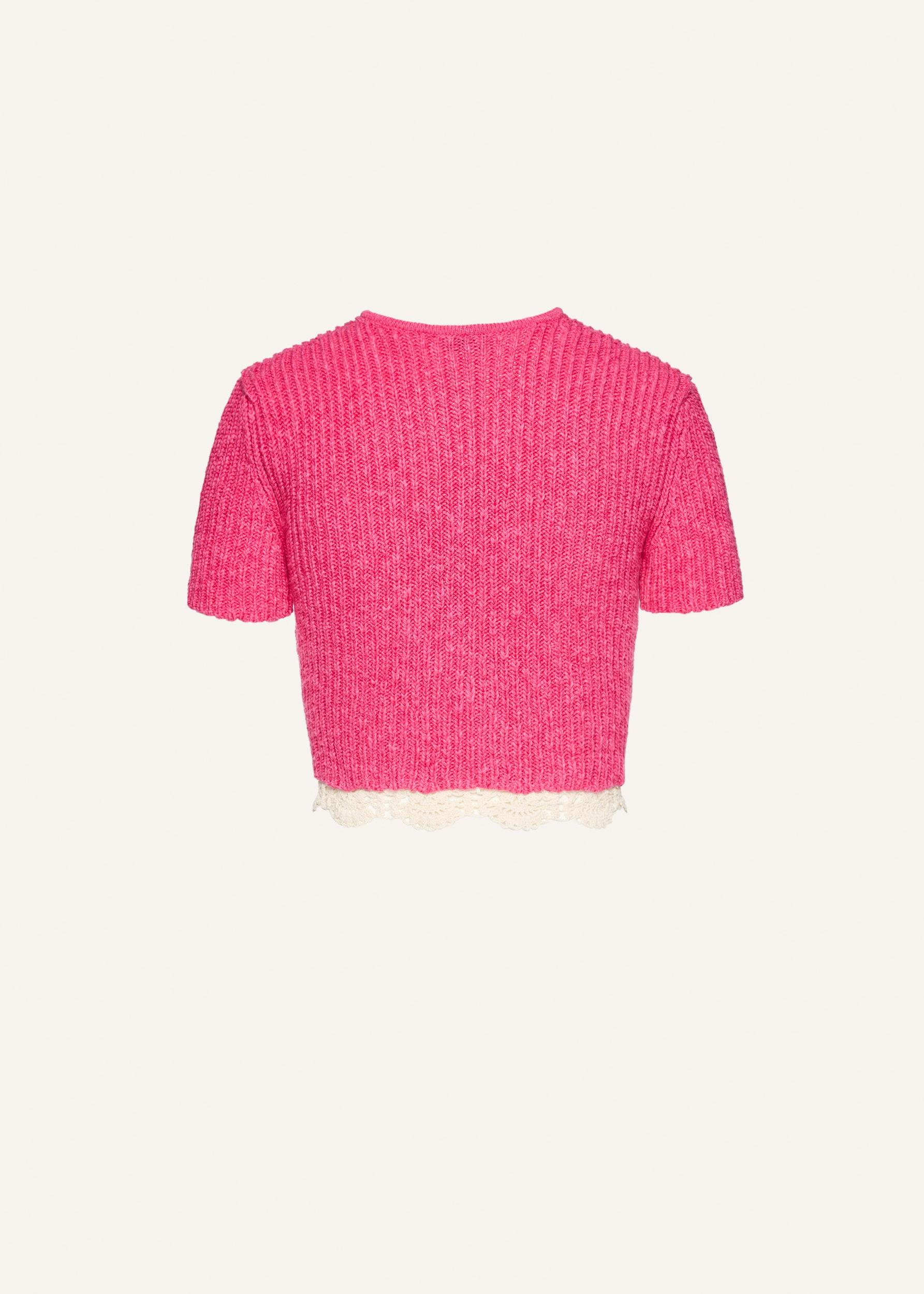 Lace detail ribbed knitwear shorts in pink Product Image