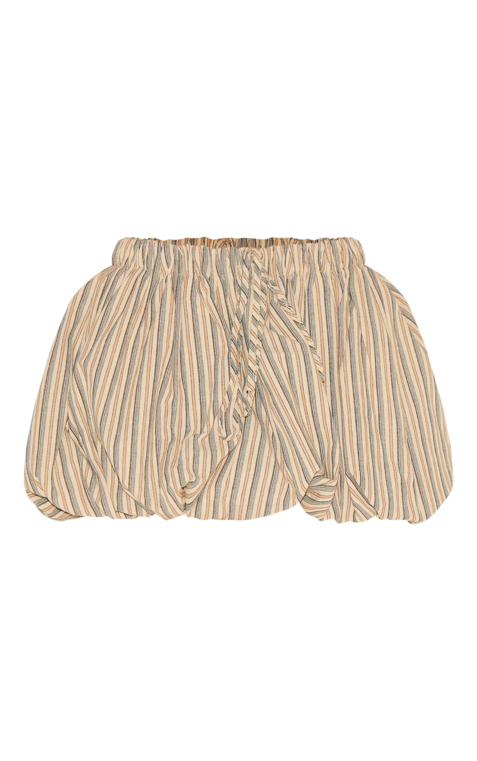 Stone Pinstripe Cotton Puffball Mini Skirt Product Image