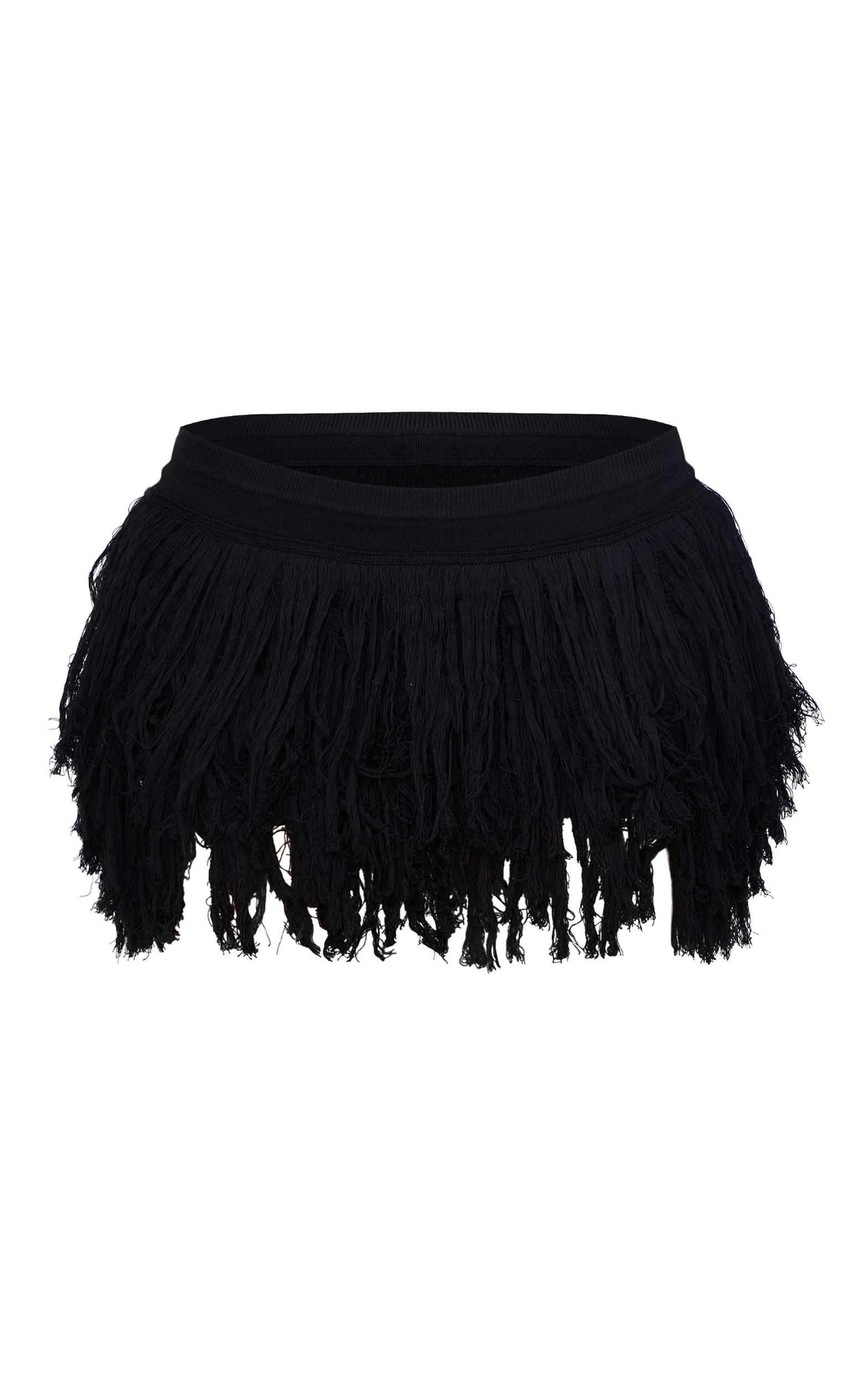 Black Fine Knit Fringe Hem Mini Rara Skirt Product Image