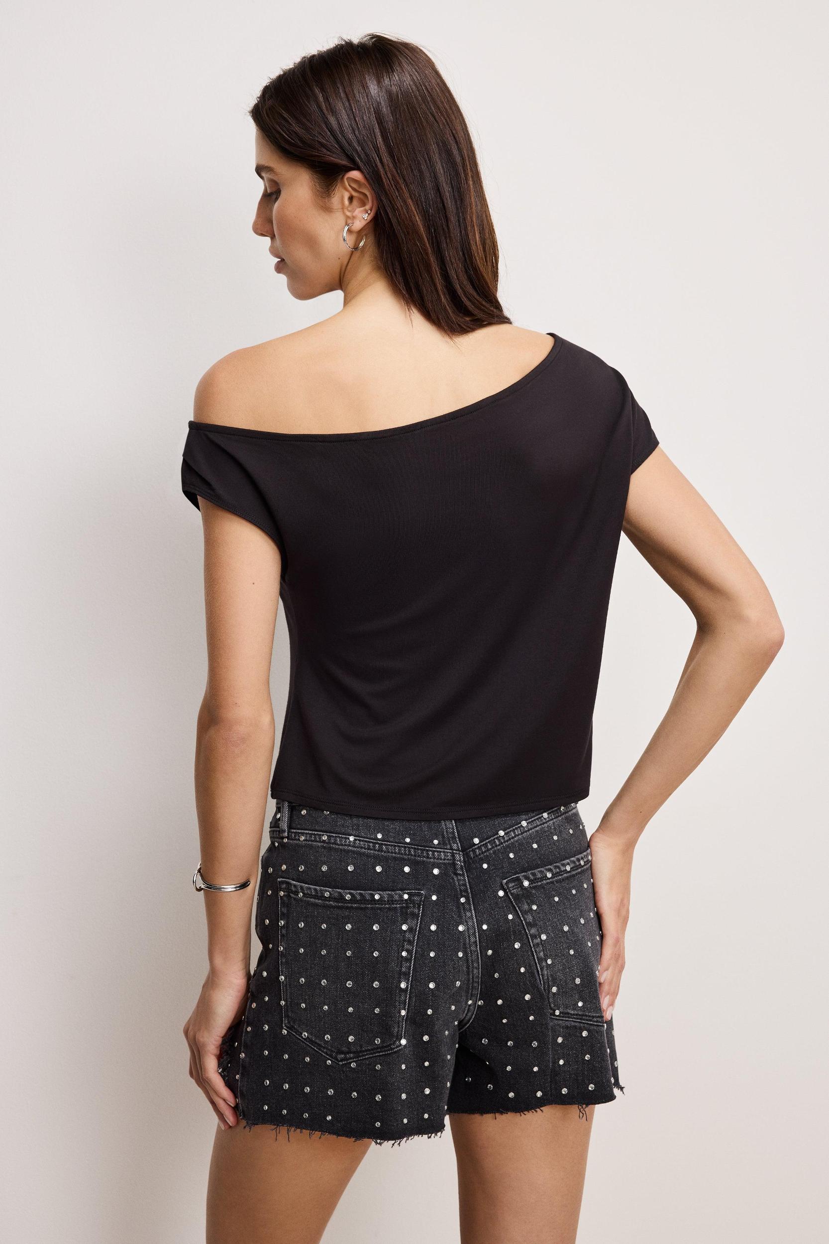 STRETCH JERSEY ASYMMETRIC TOP | BLACK001 Product Image