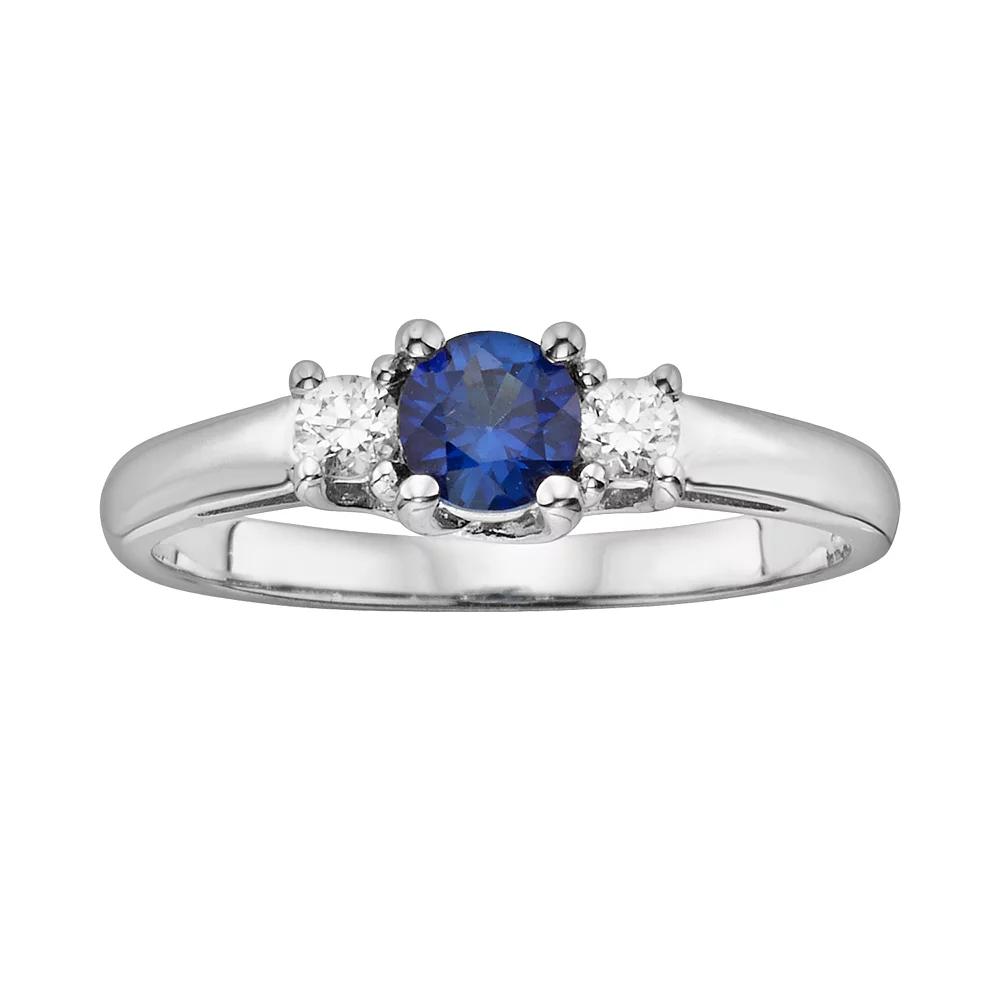 The Regal Collection 14k White Gold Genuine Sapphire & 1/6-ct. T.W. IGL Certified Diamond 3-Stone Ring, Women's,  Product Image