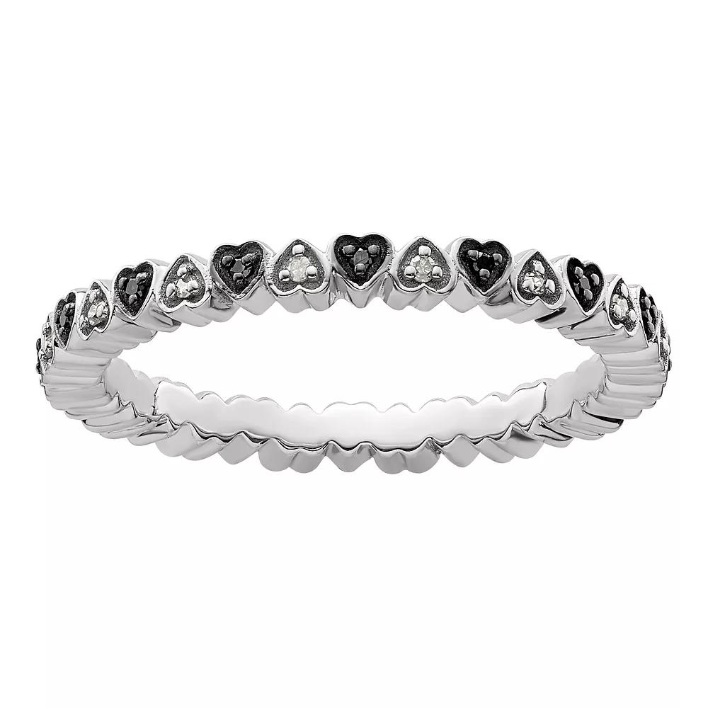 Stacks & Stones Sterling Silver 1/10 Carat T.W. Black & White Diamond Heart Stackable Ring, Women's,  Product Image