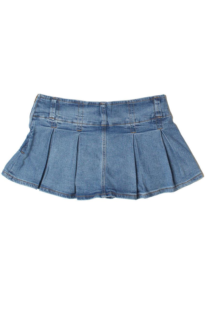 Low Rise Pleated Belted Denim Mini Skort Product Image