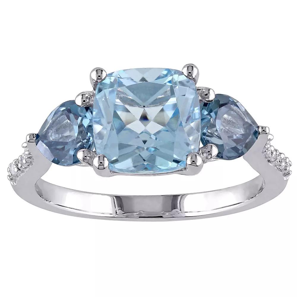 Stella Grace Sterling Silver Sky Blue Topaz, London Blue Topaz & Diamond Accent 3-Stone Ring, Womens Product Image