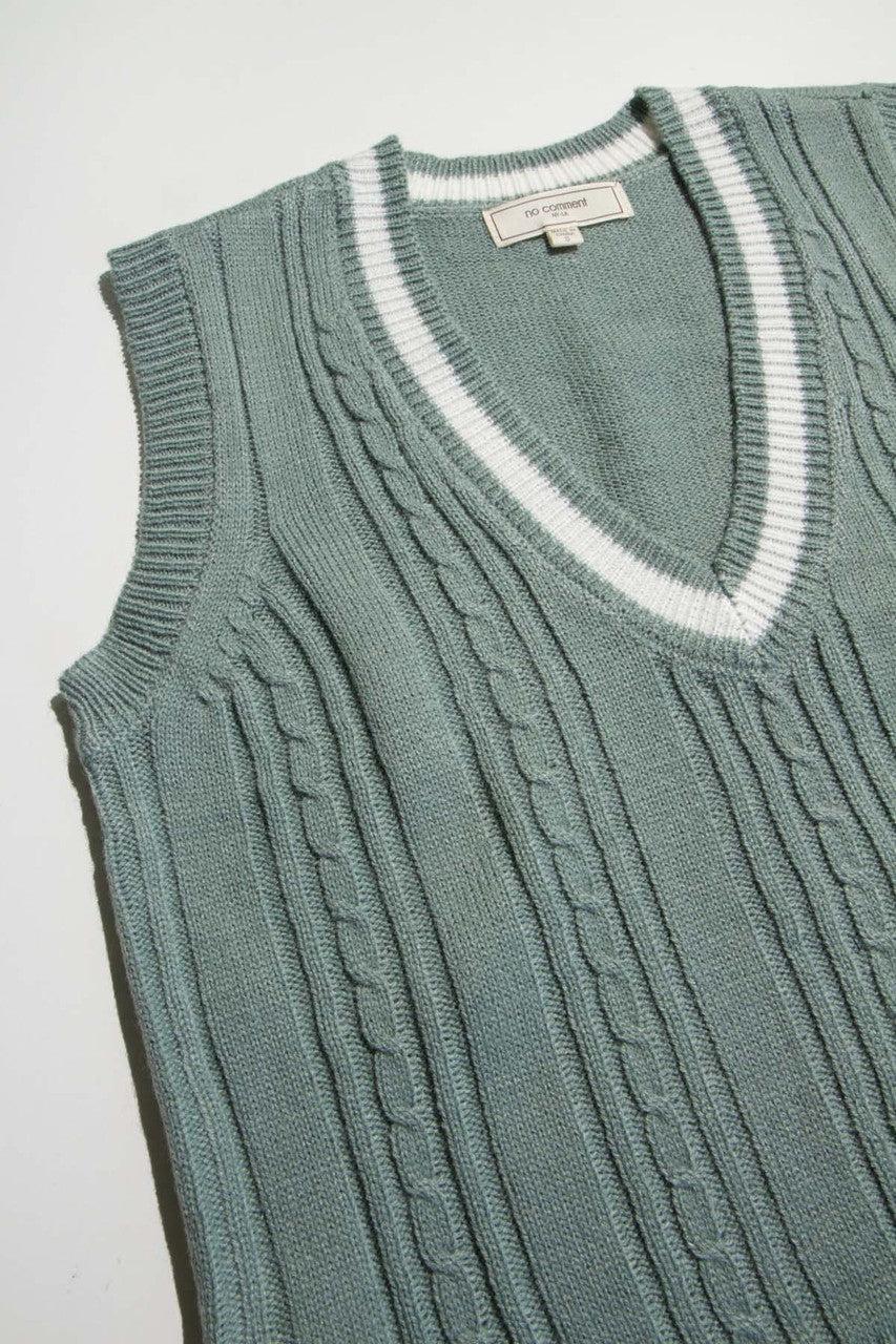 Sage Cable Tipped Sweater Vest Product Image