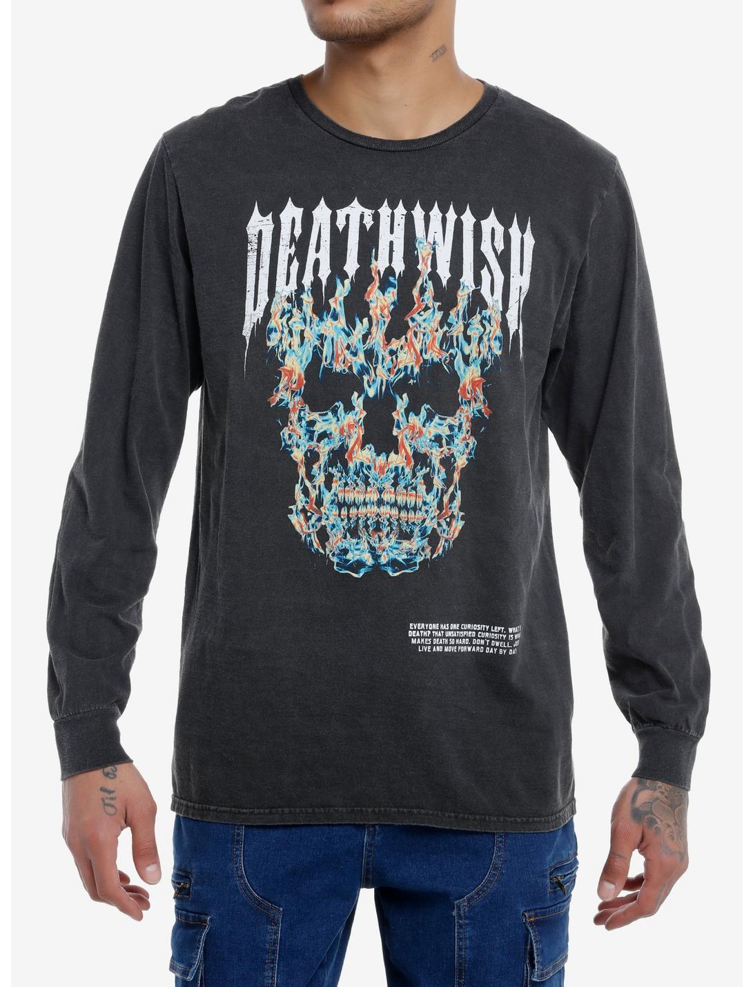 Social Collision® Death Wish Skull Flames Long-Sleeve T-Shirt Product Image