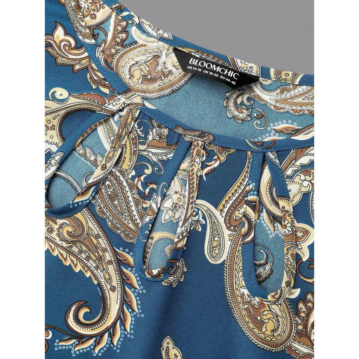 Plus Size Aegean Round Neck Paisley Cut Out Blouse Women Elegant Extra Long Sleeve Round Neck Everyday Blouses BloomChic 10/M Product Image