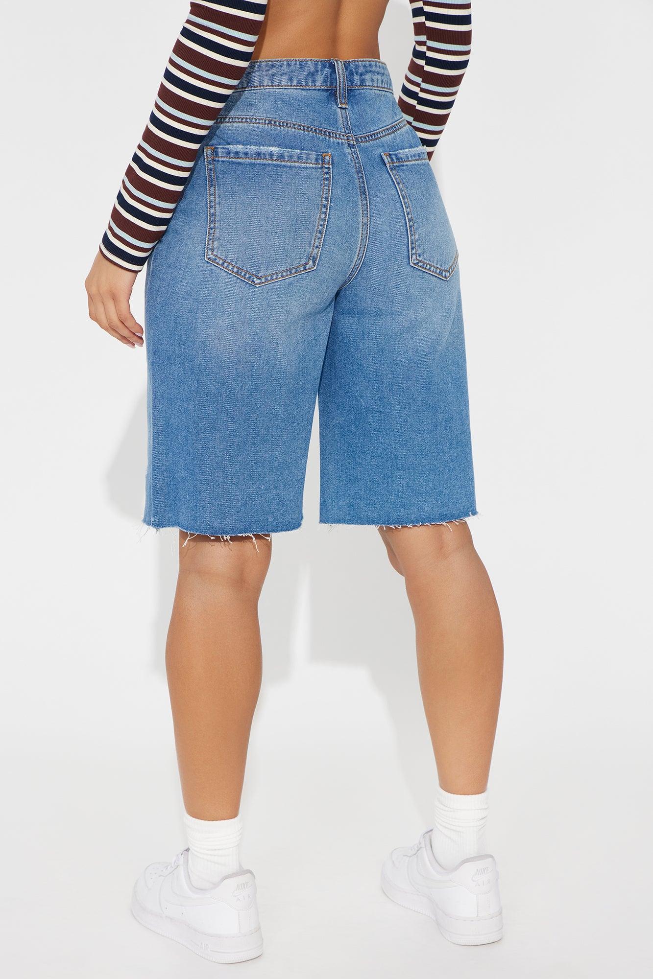 Deliah Baggy Denim Jorts - Medium Wash Product Image