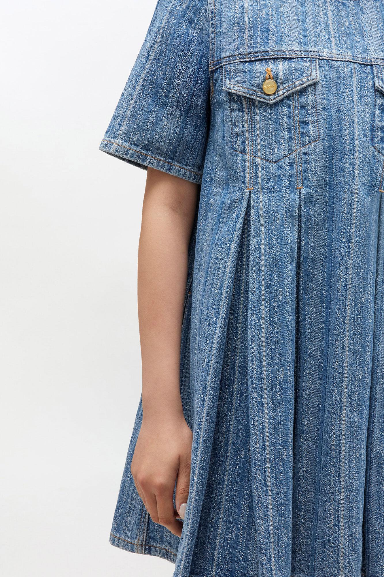 Striped Denim Pleated Dress Product Image