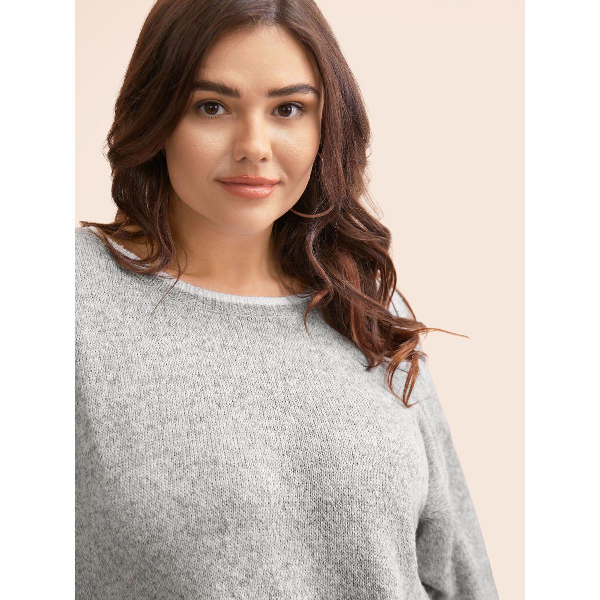 Plus Size Round Neck Bowknot Cut Out Pullover Silver Women Timeless Long Sleeve Round Neck Elegant Pullovers BloomChic 28/5X Product Image