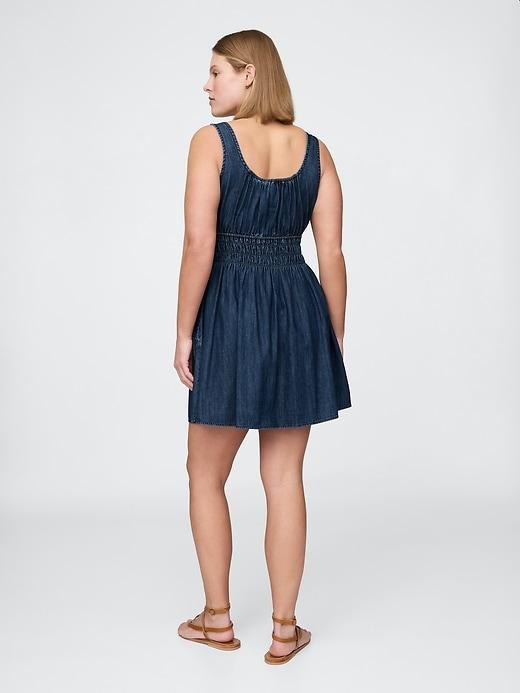 Denim Tie-Front Smocked Waist Mini Dress Product Image