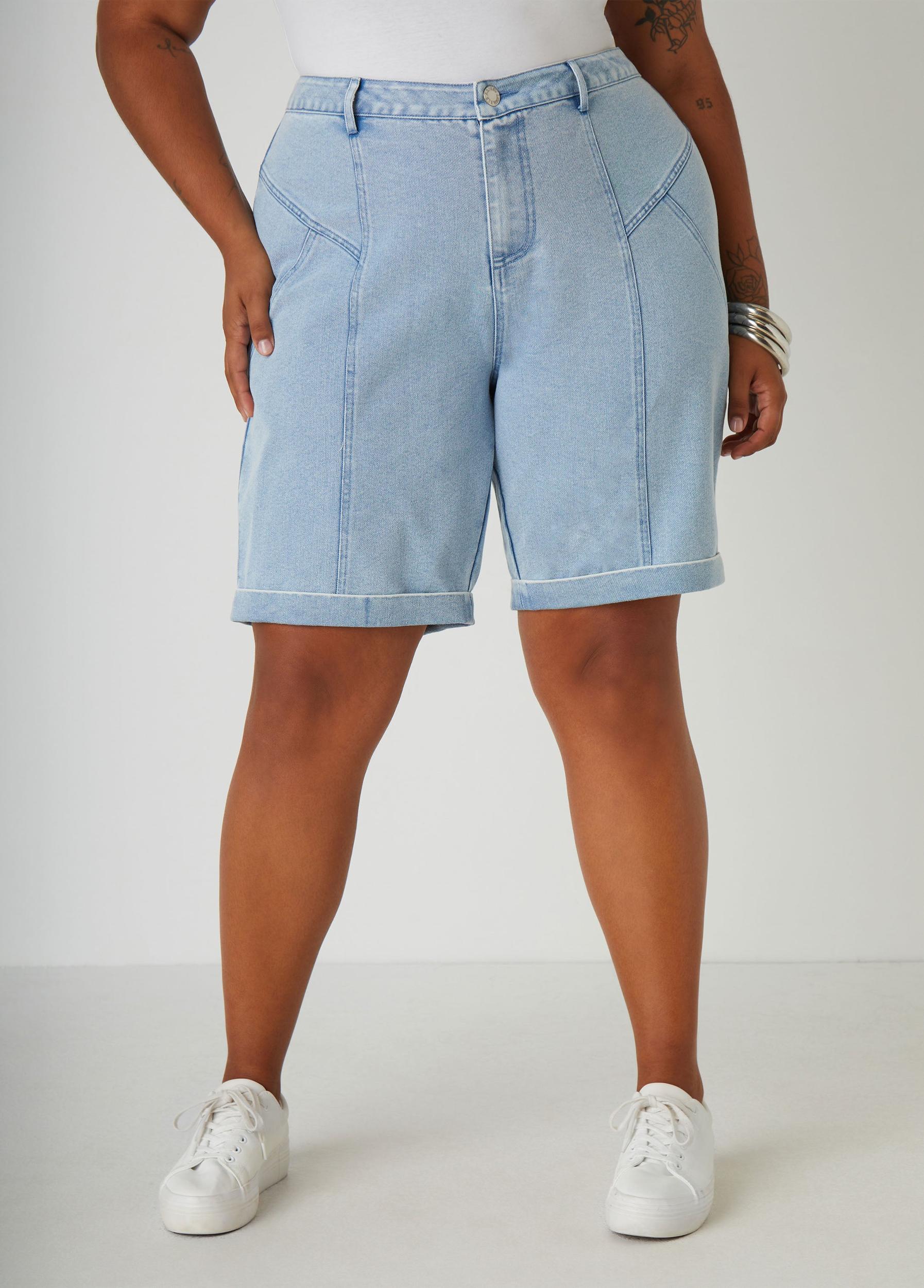 High Waist Denim Bermuda Shorts Product Image
