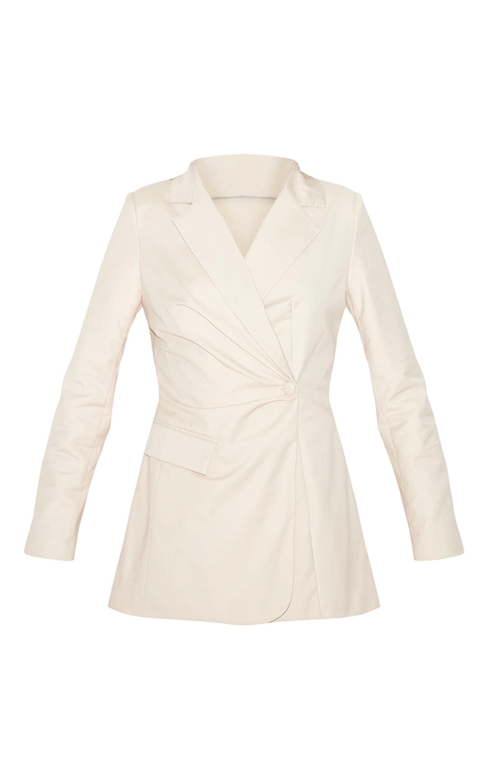 Cream Tailored Woven Cinched Waist Long Sleeve Romper Product Image