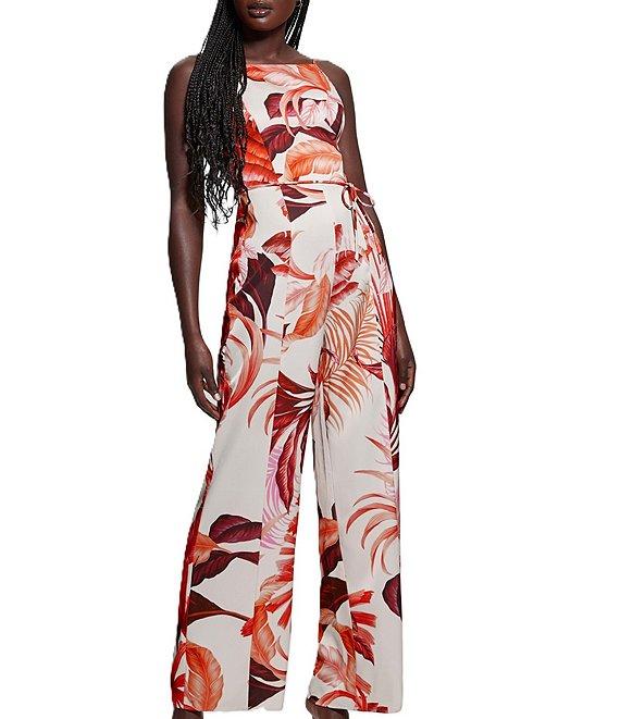 Guess Sana Tropical Printed Sleeveless Satin Jumpsuit Product Image