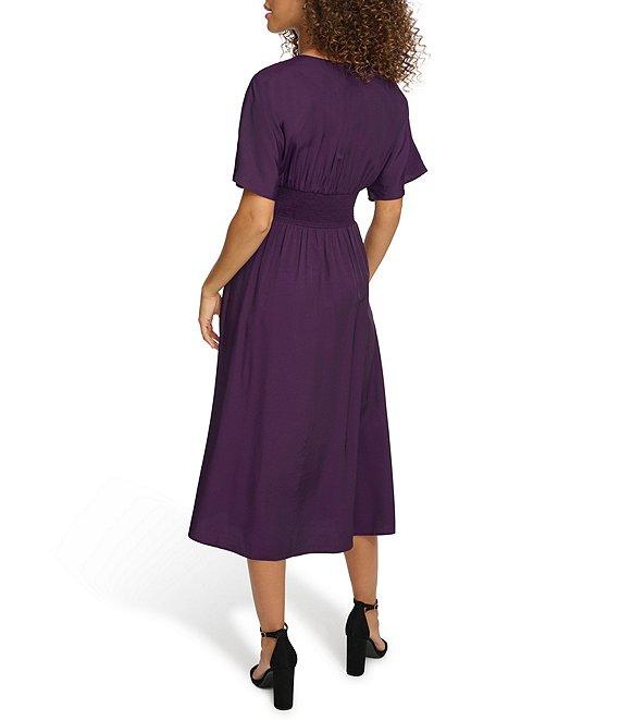 Kensie Short Sleeve Smocked Waist A-Line Midi Dress Product Image