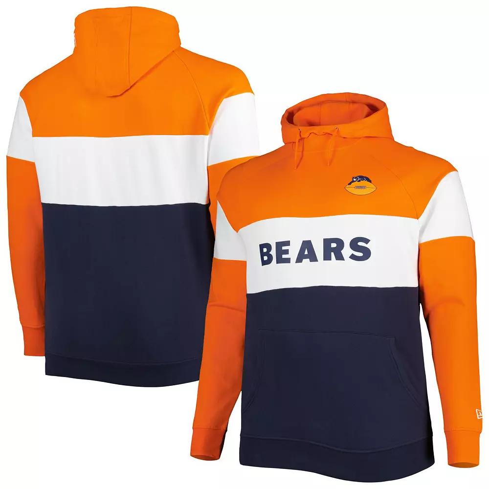 Men's New Era Navy Chicago Bears Big & Tall Throwback Colorblock Raglan Pullover Hoodie, Size: 3XLT, Blue Product Image
