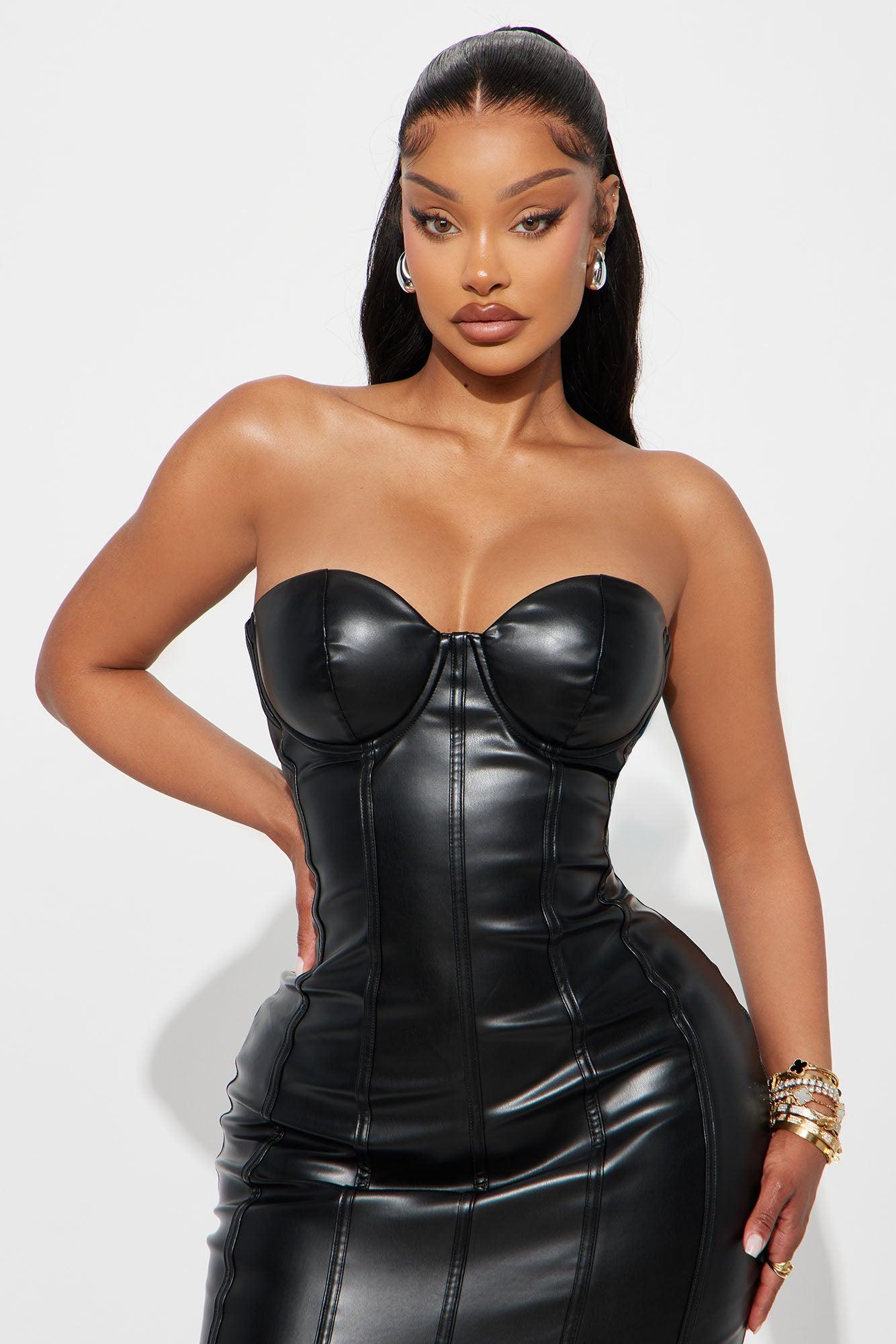 Nayeli Faux Leather Strapless Maxi Dress - Black Female Product Image